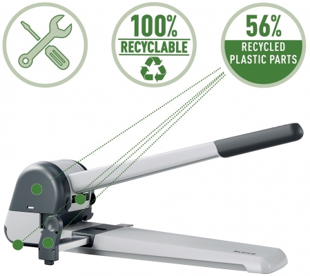 Perforator metalic Leitz 5182 de mare capacitate, partial reciclat, reciclabil, 250 coli, argintiu